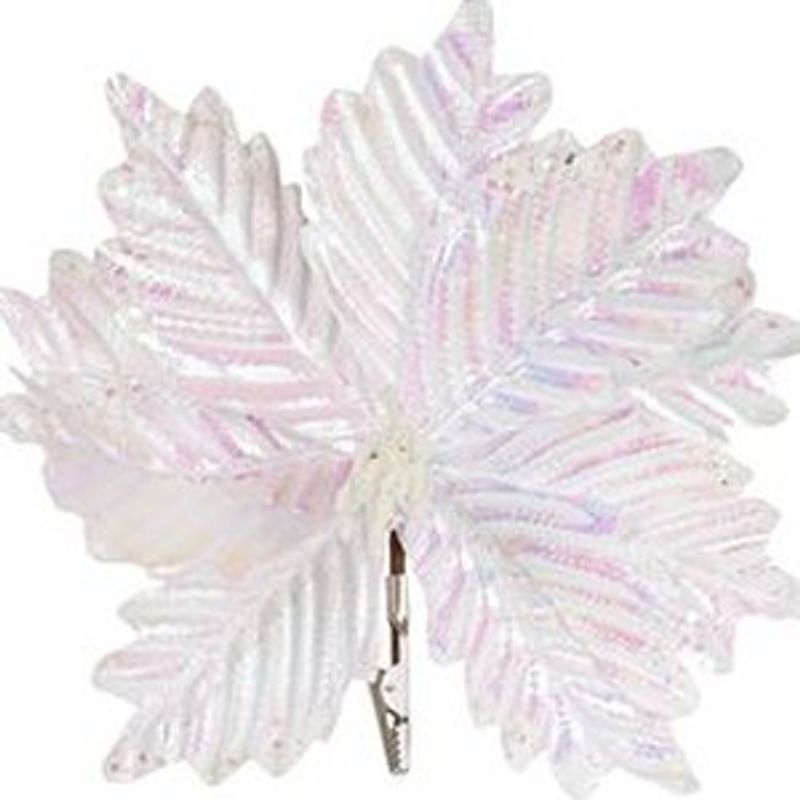Casa si Gradina - Decoratiuni - Decoratiuni de sezon - Floare decorativa de Craciun, Alba Irizata, cu Clips, 23 cm - Infinity.ro