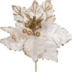 Casa si Gradina - Decoratiuni - Decoratiuni de sezon - Floare Decorativa de Craciun Ecru cu Glitter Auriu 29cm - Infinity.ro