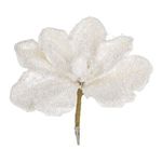Casa si Gradina - Decoratiuni - Decoratiuni de sezon - Floare decorativa de Craciun, alba, cu margele transparente si glitter, clips, 20 cm - Infinity.ro