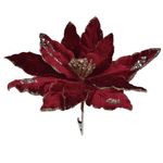 Casa si Gradina - Decoratiuni - Decoratiuni de sezon - Floare decorativa de Craciun, bordo cu glitter bej si clips, 36 cm - Infinity.ro