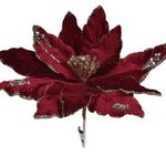 Casa si Gradina - Decoratiuni - Decoratiuni de sezon - Floare decorativa de Craciun, bordo cu glitter bej si clips, 36 cm - Infinity.ro