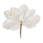 Casa si Gradina - Decoratiuni - Decoratiuni de sezon - Floare decorativa de Craciun, alba, cu margele transparente si glitter, clips, 20 cm - Infinity.ro