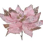 Casa si Gradina - Decoratiuni - Decoratiuni de sezon - Floare decorativa de Craciun, catifelata, roz cu glitter si paiete, cu clips, 29 cm - Infinity.ro