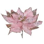 Casa si Gradina - Decoratiuni - Decoratiuni de sezon - Floare decorativa de Craciun, catifelata, roz cu glitter si paiete, cu clips, 29 cm - Infinity.ro