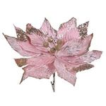 Casa si Gradina - Decoratiuni - Decoratiuni de sezon - Floare decorativa de Craciun, catifelata, roz cu glitter si paiete, cu clips, 29 cm - Infinity.ro