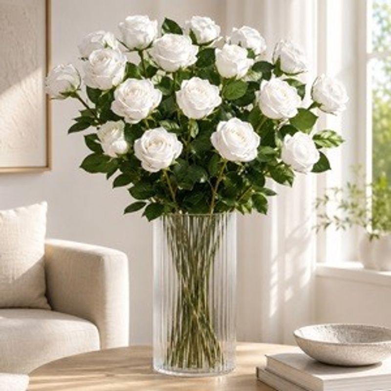 Casa si Gradina - Decoratiuni - Obiecte decorative - Plante artificiale - Floare Artificiala Trandafir Alb 68cm - Infinity.ro