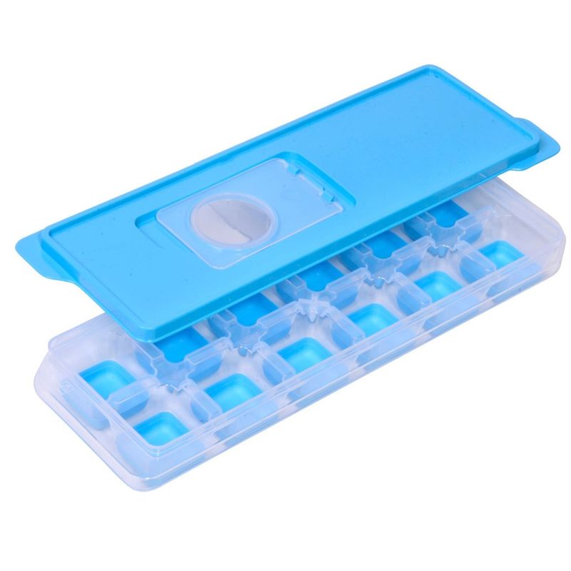 Casa si Gradina - Bucatarie si vesela - Accesorii bar - Forme cuburi de gheata - Forma pentru cuburi de gheata cu capac, 12 compartimente, albastru transparent - Infinity.ro