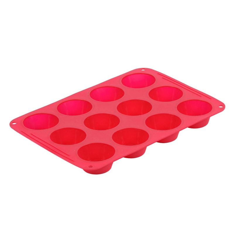 Casa si Gradina - Bucatarie si vesela - Ustensile bucatarie - Forme prajituri - Forma de silicon pentru briose, 12 spatii, 34x24 cm, rosie - Infinity.ro
