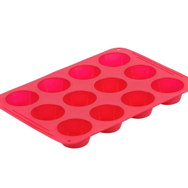 Casa si Gradina - Bucatarie si vesela - Ustensile bucatarie - Forme prajituri - Forma de silicon pentru briose, 12 spatii, 34x24 cm, rosie - Infinity.ro