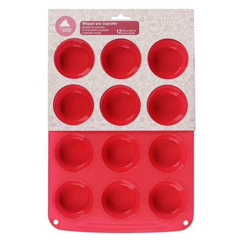 Casa si Gradina - Bucatarie si vesela - Ustensile bucatarie - Forme prajituri - Forma de silicon pentru briose, 12 spatii, 34x24 cm, rosie - Infinity.ro
