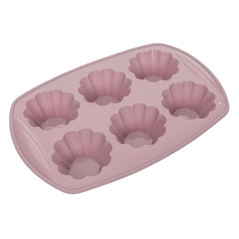 Casa si Gradina - Bucatarie si vesela - Ustensile bucatarie - Forme prajituri - Forma de silicon pentru briose, 6 cavitati, 29.5x20.5x3.5cm, Roz - Infinity.ro