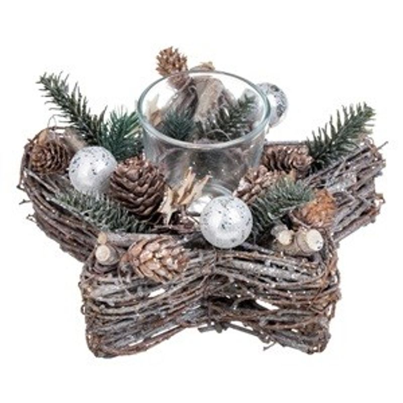 Casa si Gradina - Decoratiuni - Decoratiuni de sezon - Suport Decorativ Stea Craciun din Lemn cu Globuri Argintii - Infinity.ro