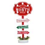 Casa si Gradina - Decoratiuni - Decoratiuni de sezon - Tabela Decorativa de Craciun din Lemn Rosie "North Pole" cu Funda & Lumina 30.5cm - Infinity.ro