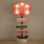 Casa si Gradina - Decoratiuni - Decoratiuni de sezon - Tabela Decorativa de Craciun din Lemn Rosie "North Pole" cu Funda & Lumina 30.5cm - Infinity.ro