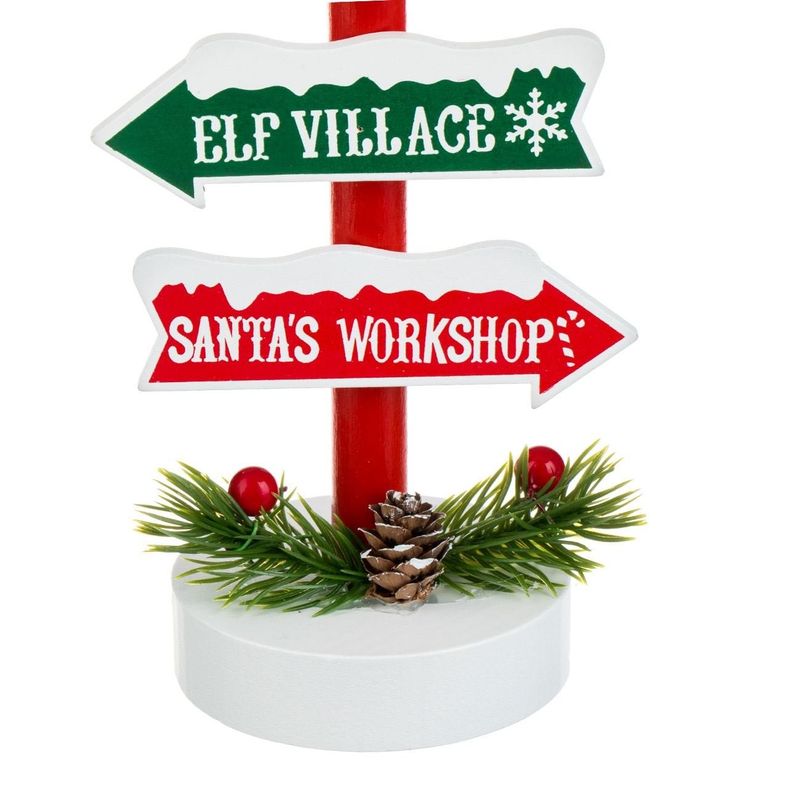 Casa si Gradina - Decoratiuni - Decoratiuni de sezon - Tabela Decorativa de Craciun din Lemn Rosie "North Pole" cu Funda & Lumina 30.5cm - Infinity.ro