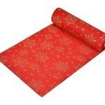 Casa si Gradina - Decoratiuni - Decoratiuni de sezon - Tesatura Decorativa Craciun Rosie cu Fulgi Aurii Glitter Poliester 5m x 24cm - Infinity.ro