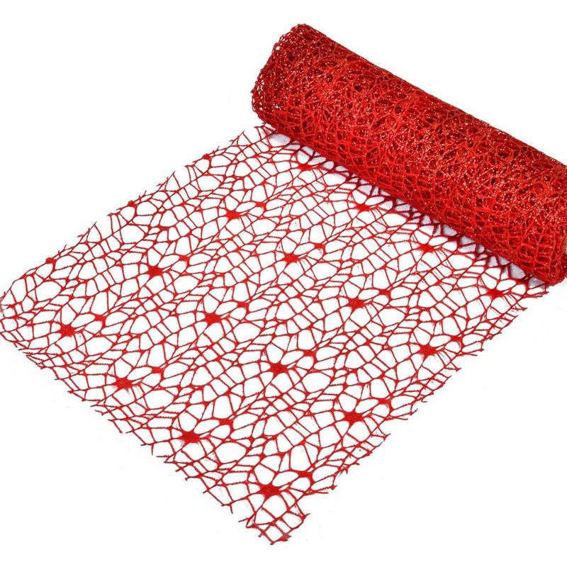 Casa si Gradina - Decoratiuni - Decoratiuni de sezon - Tesatura Decorativa de Craciun Plasa Rosie Glitter 5m x 24cm - Infinity.ro