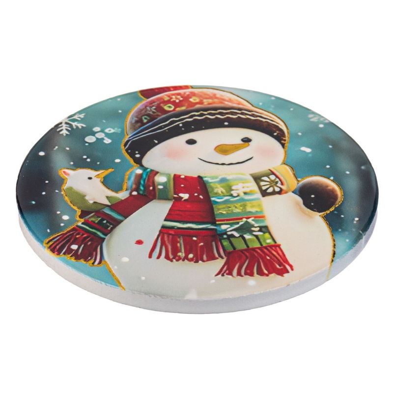 Casa si Gradina - Bucatarie si vesela - Accesorii bar - Suporturi bauturi - Suport pahar rotund de Craciun din ceramica, Om de zapada, 10.8 cm - Infinity.ro