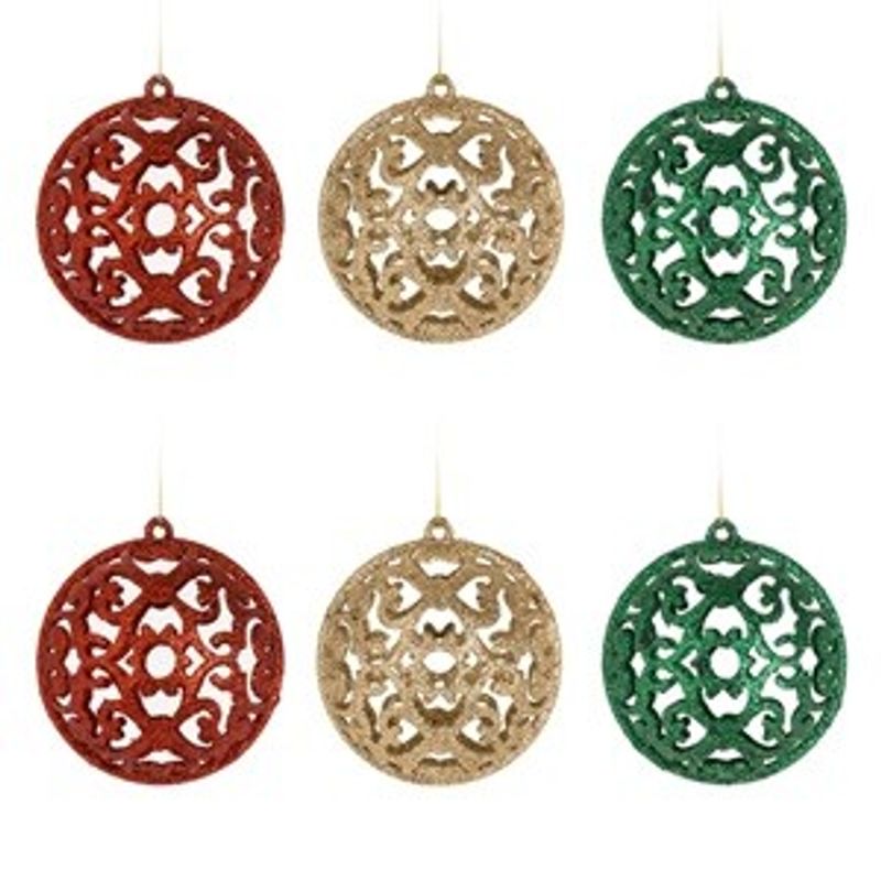 Casa si Gradina - Decoratiuni - Decoratiuni de sezon - Set Globuri de Craciun Perforate Aurii Rosii Verzi - Infinity.ro