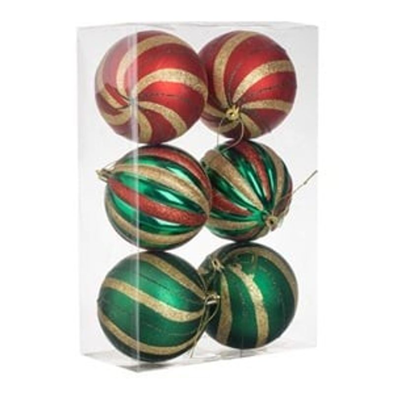 Casa si Gradina - Decoratiuni - Decoratiuni de sezon - Set Globuri de Craciun Rosii Verzi cu Glitter Dungi - Infinity.ro