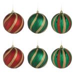 Casa si Gradina - Decoratiuni - Decoratiuni de sezon - Set Globuri de Craciun Rosii Verzi cu Glitter Dungi - Infinity.ro