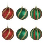 Casa si Gradina - Decoratiuni - Decoratiuni de sezon - Set Globuri de Craciun Rosii Verzi cu Glitter Dungi - Infinity.ro