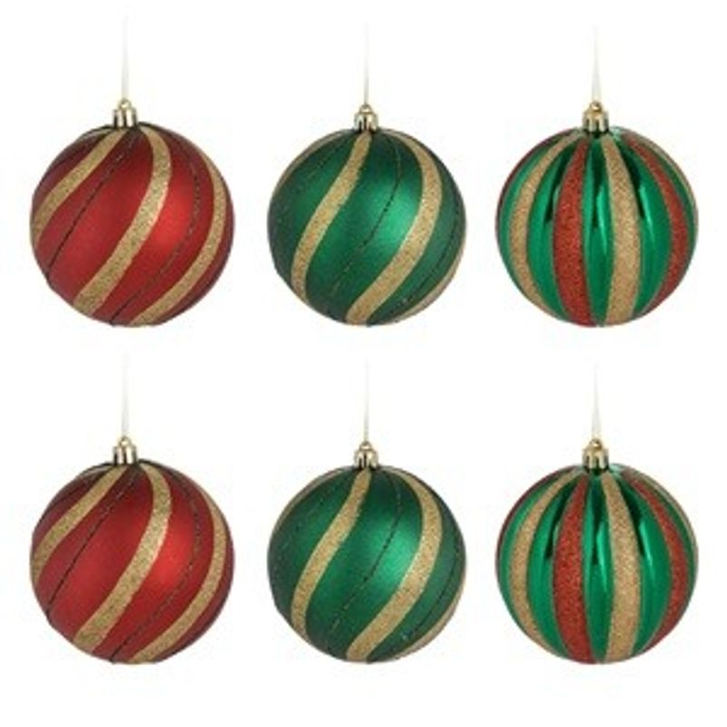 Casa si Gradina - Decoratiuni - Decoratiuni de sezon - Set Globuri de Craciun Rosii Verzi cu Glitter Dungi - Infinity.ro