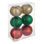 Casa si Gradina - Decoratiuni - Decoratiuni de sezon - Set Globuri de Craciun Verzi & Rosii cu Dungi Glitter - Infinity.ro