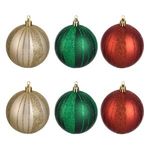 Casa si Gradina - Decoratiuni - Decoratiuni de sezon - Set Globuri de Craciun Verzi & Rosii cu Dungi Glitter - Infinity.ro