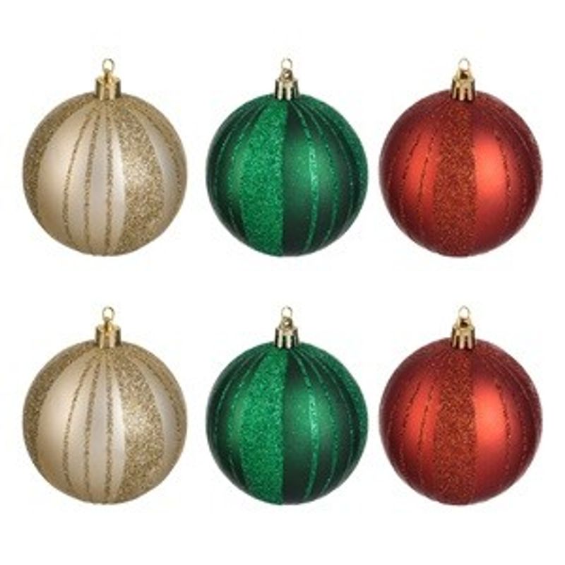 Casa si Gradina - Decoratiuni - Decoratiuni de sezon - Set Globuri de Craciun Verzi & Rosii cu Dungi Glitter - Infinity.ro