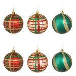 Casa si Gradina - Decoratiuni - Decoratiuni de sezon - Set Globuri de Craciun Rosii Verzi Bej Carouri cu Glitter - Infinity.ro