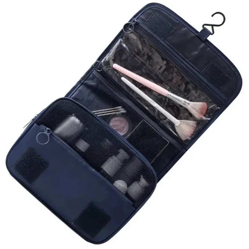 Ingrijire personala si Cosmetice - Machiaj - Portfarduri si genti cosmetice - Geanta cosmetice de calatorie ABYZ pliabila cu agatatoare impermeabila compartimente multiple Albastru 24x19cm - Infinity.ro