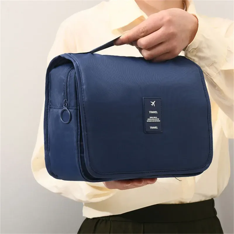 Ingrijire personala si Cosmetice - Machiaj - Portfarduri si genti cosmetice - Geanta cosmetice de calatorie ABYZ pliabila cu agatatoare impermeabila compartimente multiple Albastru 24x19cm - Infinity.ro