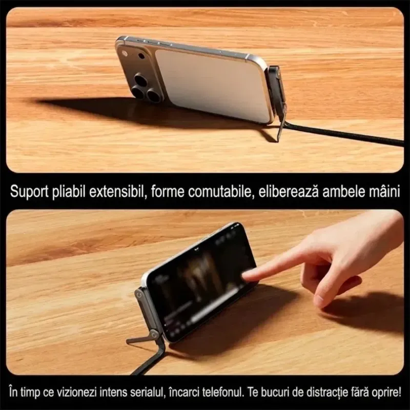 Laptop, Telefoane si Tablete - Telefoane mobile si accesorii - Accesorii Telefoane - Cabluri si adaptoare telefoane - Cablu Type-C la Type-C 240W 5A 1.5m Fast Charging Nylon Braided cu Suport Telefon Gaming ABYZ - Infinity.ro