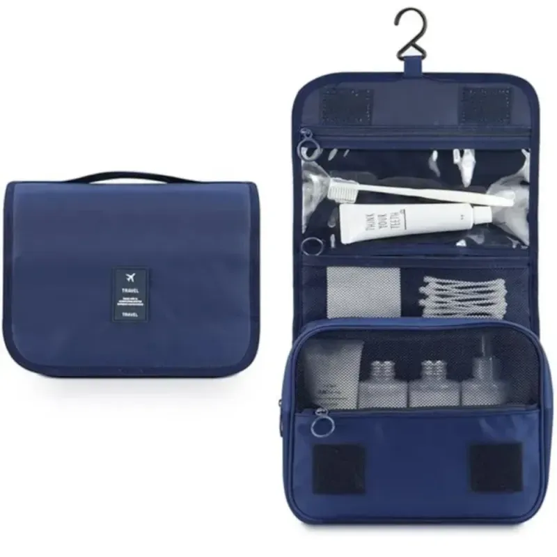 Ingrijire personala si Cosmetice - Machiaj - Portfarduri si genti cosmetice - Geanta cosmetice de calatorie ABYZ pliabila cu agatatoare impermeabila compartimente multiple Albastru 24x19cm - Infinity.ro
