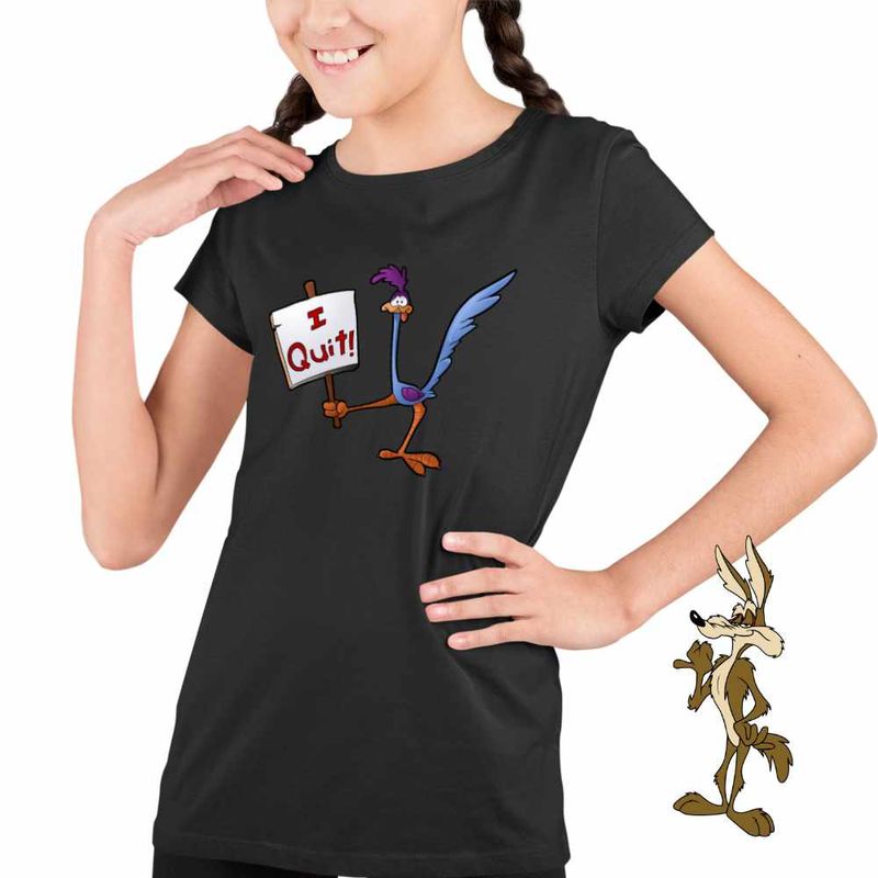 Fashion, accesorii si bijuterii - Copii - Imbracaminte copii - Tricouri copii - Tricou Copii Fete Coiotul Strutul I Quit Renunt, negru, marime M Copii - Infinity.ro