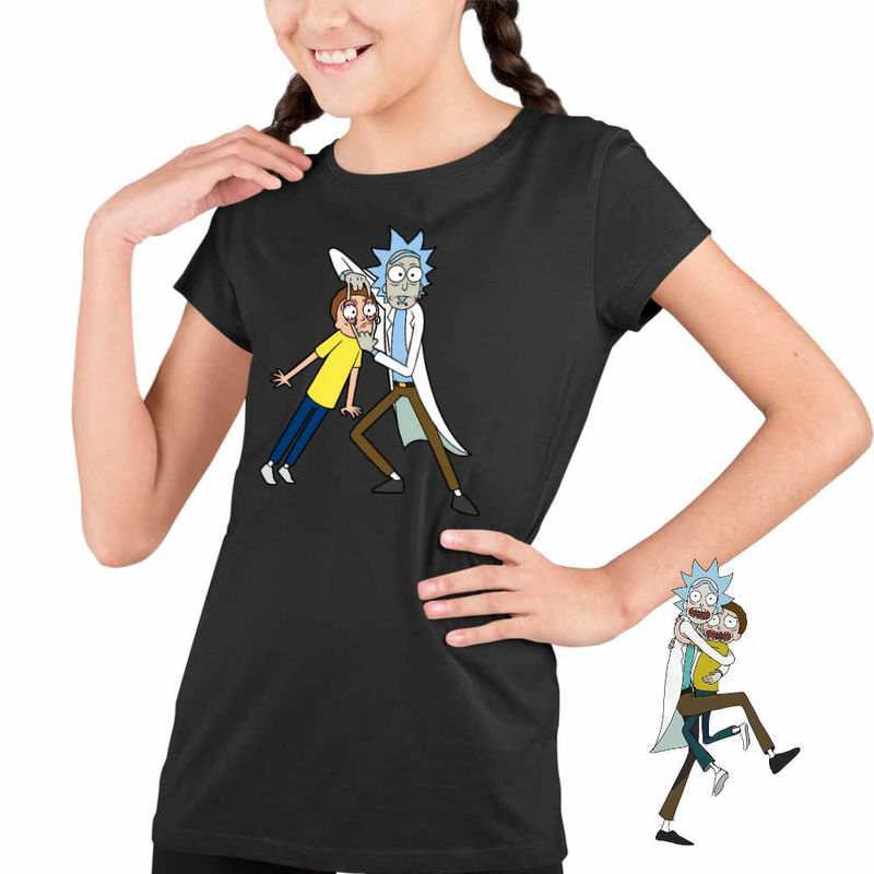 Fashion, accesorii si bijuterii - Copii - Imbracaminte copii - Tricouri copii - Tricou Copii Fete Rick and Morty Casca Ochii, negru, marime M Copii - Infinity.ro