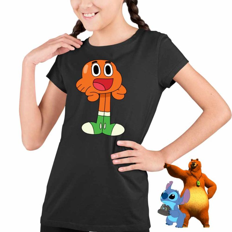 Fashion, accesorii si bijuterii - Copii - Imbracaminte copii - Tricouri copii - Tricou Copii Fete Gumball Darwin Gumbal CoolTrend, negru, marime L Copii - Infinity.ro