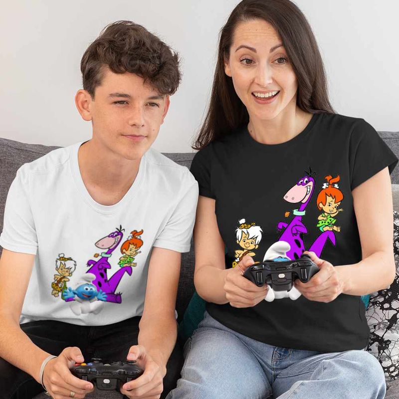 Fashion, accesorii si bijuterii - Copii - Imbracaminte copii - Tricouri copii - Tricou Copii Baieti Familia Flintstone Dino Bebe Strumf Pebbles Bamm Bamm, negru, marime L Copii - Infinity.ro