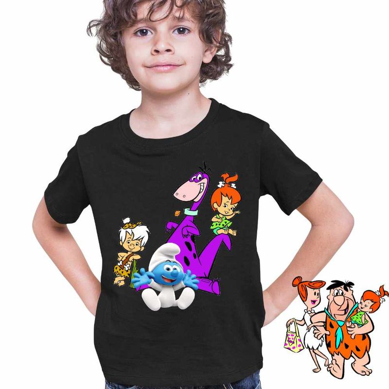 Fashion, accesorii si bijuterii - Copii - Imbracaminte copii - Tricouri copii - Tricou Copii Baieti Familia Flintstone Dino Bebe Strumf Pebbles Bamm Bamm, negru, marime L Copii - Infinity.ro