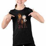 Fashion, accesorii si bijuterii - Copii - Imbracaminte copii - Tricouri copii - Tricou Copii Fete Rick and Morty Chewbacca Star Wars, negru, marime M Copii - Infinity.ro