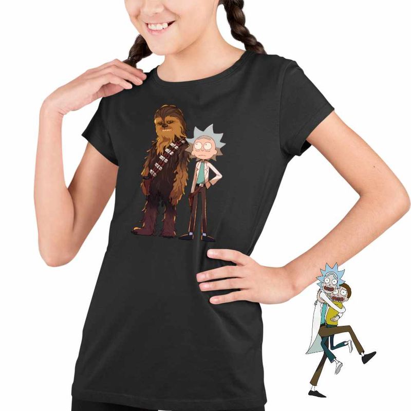Fashion, accesorii si bijuterii - Copii - Imbracaminte copii - Tricouri copii - Tricou Copii Fete Rick and Morty Chewbacca Star Wars, negru, marime M Copii - Infinity.ro