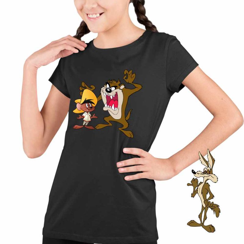 Fashion, accesorii si bijuterii - Copii - Imbracaminte copii - Tricouri copii - Tricou Copii Fete Speedy Gonzalez Taz Tasmanian Diavol, negru, marime XL Copii - Infinity.ro