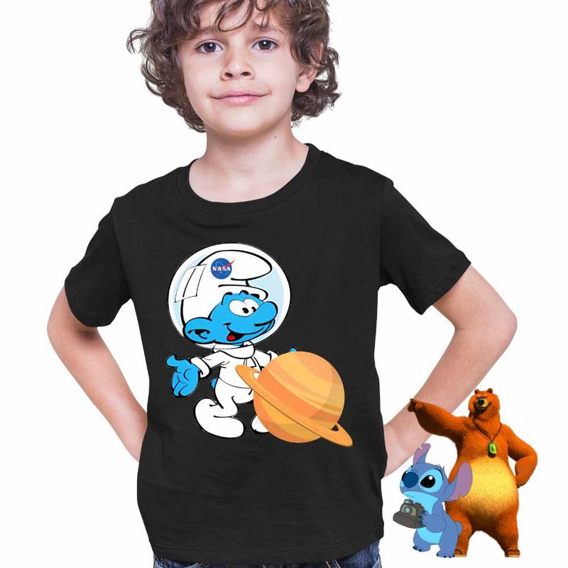 Fashion, accesorii si bijuterii - Copii - Imbracaminte copii - Tricouri copii - Tricou Copii Baieti Strumfii Astronaut Saturn Nasa CoolTrend, negru, marime L Copii - Infinity.ro