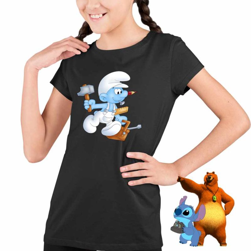 Fashion, accesorii si bijuterii - Copii - Imbracaminte copii - Tricouri copii - Tricou Copii Fete Strumfii Tamplar Meserias Dulgher CoolTrend, negru, marime XL Copii - Infinity.ro