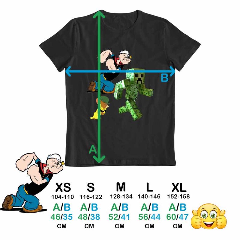 Fashion, accesorii si bijuterii - Copii - Imbracaminte copii - Tricouri copii - Tricou Copii Fete Popeye Marinarul Tom Jerry Creeper Minecraft, negru, marime XL Copii - Infinity.ro