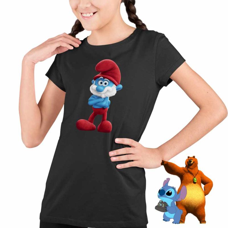 Fashion, accesorii si bijuterii - Copii - Imbracaminte copii - Tricouri copii - Tricou Copii Fete Strumfii Papa Strumf Strunf CoolTrend, negru, marime XS Copii - Infinity.ro