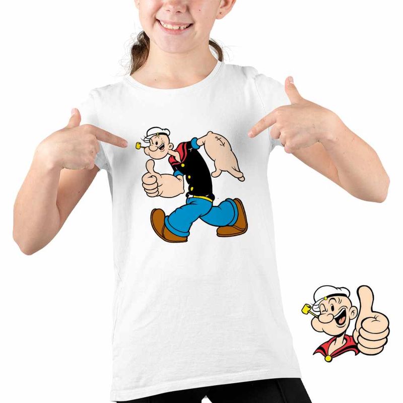 Fashion, accesorii si bijuterii - Copii - Imbracaminte copii - Tricouri copii - Tricou Copii Fete Popeye Marinarul Capitan Vas Vapor, alb, marime M Copii - Infinity.ro