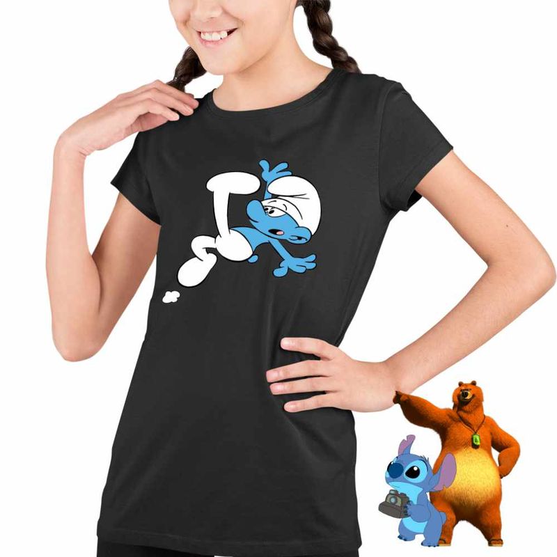 Fashion, accesorii si bijuterii - Copii - Imbracaminte copii - Tricouri copii - Tricou Copii Fete Strumfii Neindemanaticul Impiedicatul CoolTrend, negru, marime L Copii - Infinity.ro