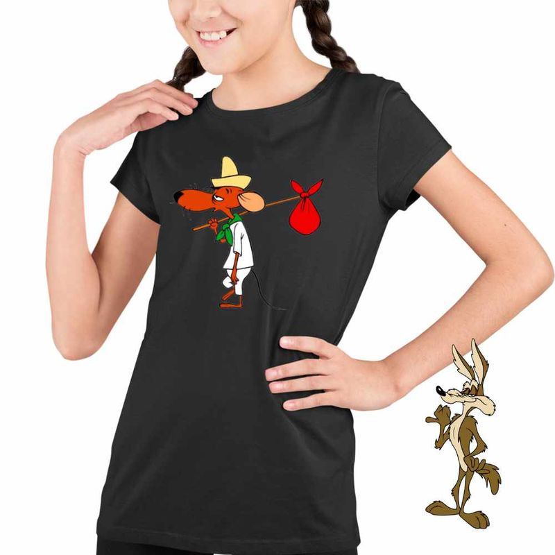 Fashion, accesorii si bijuterii - Copii - Imbracaminte copii - Tricouri copii - Tricou Copii Fete Slowpoke Rodriguez Speedy Gonzales Looney, negru, marime L Copii - Infinity.ro